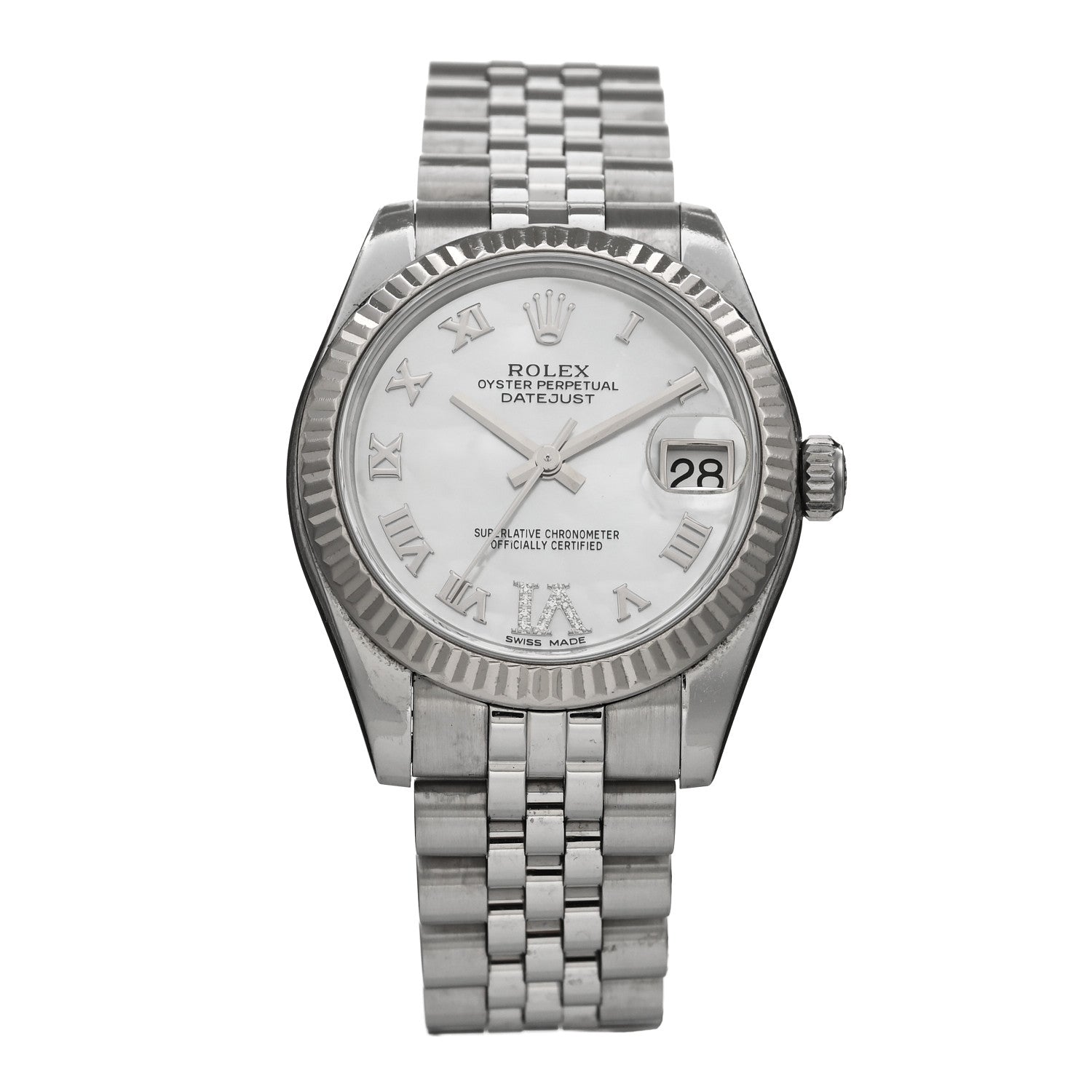 Rolex Stainless Steel 18K White Gold Diamond Mother of Pearl 31mm Oyster Perpetual Datejust Watch Roman 178274 1 of 5