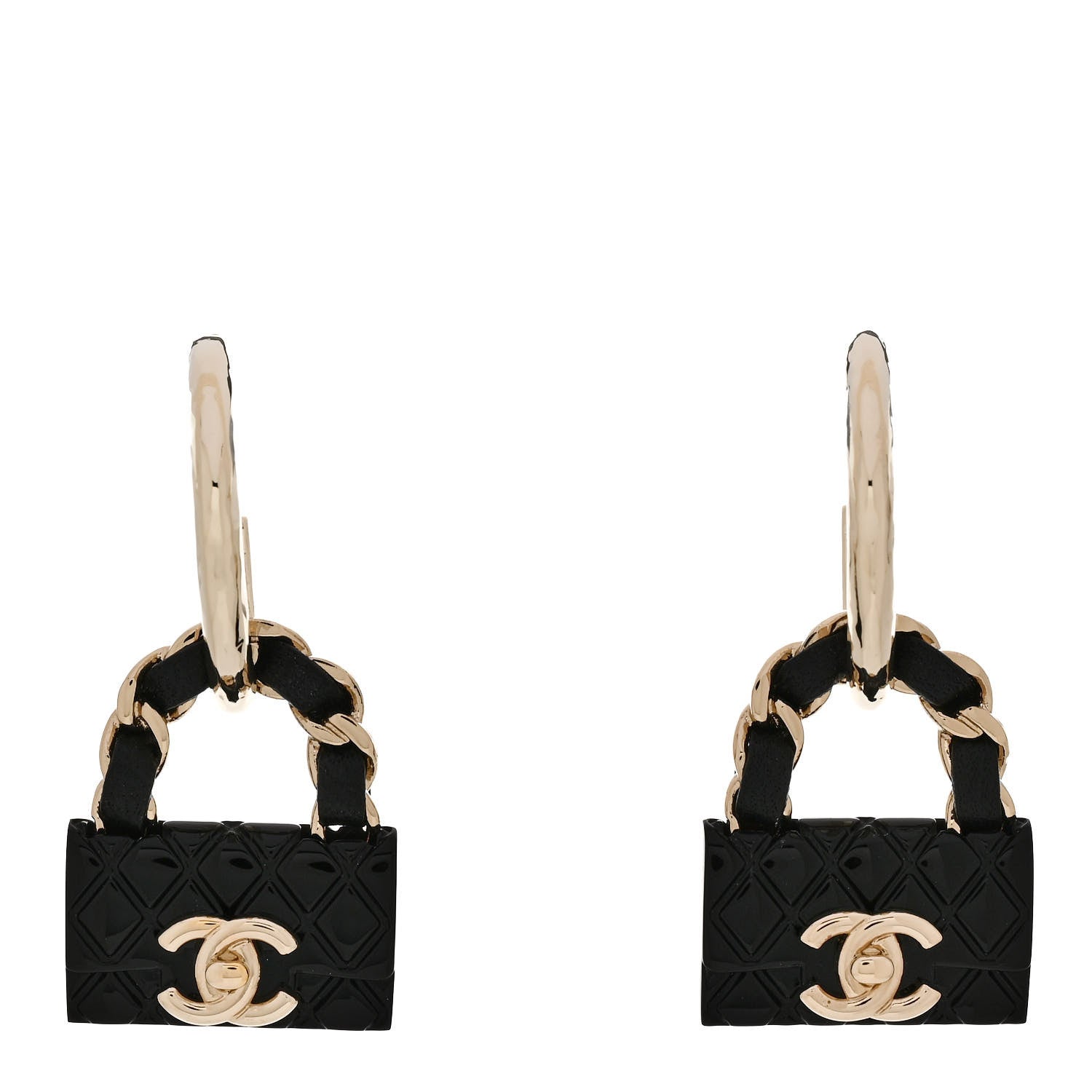 Chanel Metal Resin Lambskin Quilted CC Turnlock Chain Bag Hoop Black Gold 1 of 5