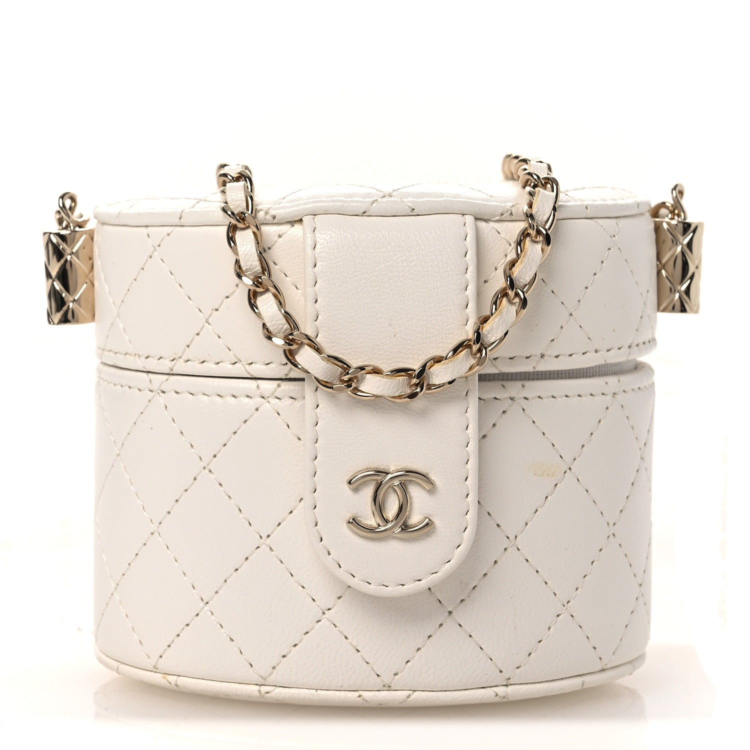 Chanel Lambskin Quilted Round Mini Vanity Case With Chain Case With Chain White 1 of 12