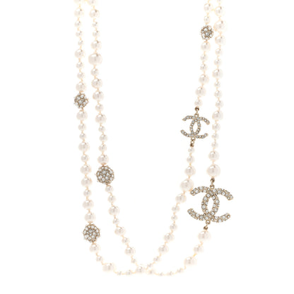Chanel Pearl Crystal CC Cluster Long Necklace Gold 1 of 6