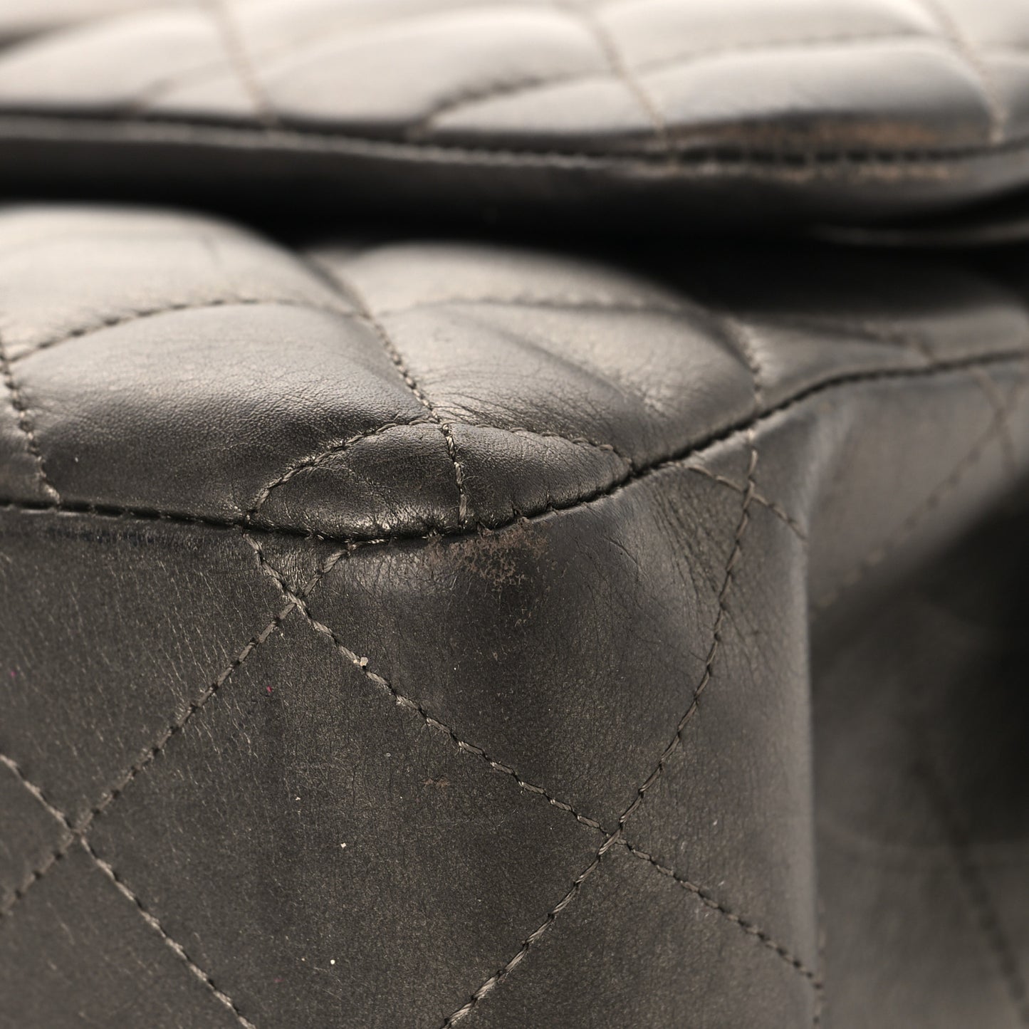 Metallic Lambskin Quilted Jumbo Double Flap Pewter