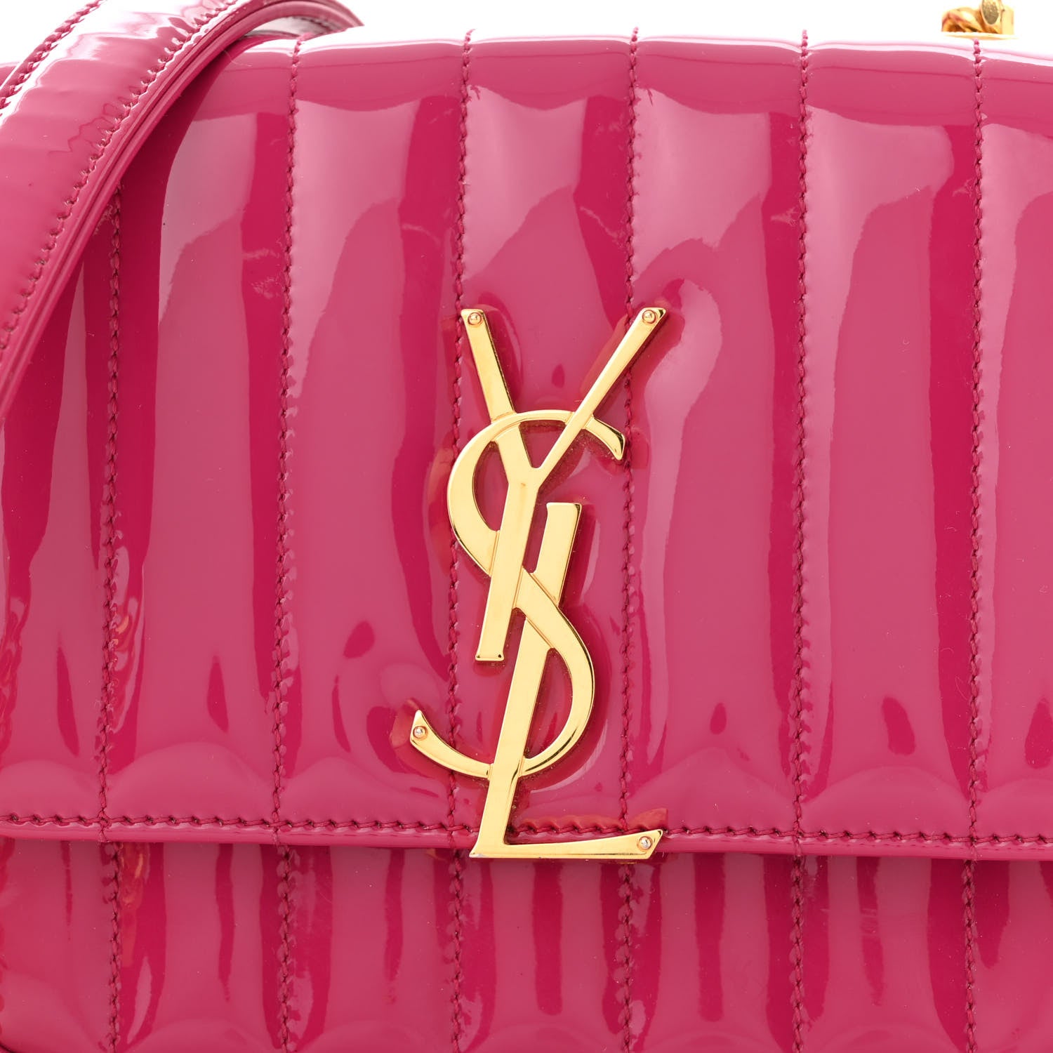 Saint Laurent Patent Calfskin Matelasse Monogram Small Vicky Chain Bag Bubblegum 8 of 10