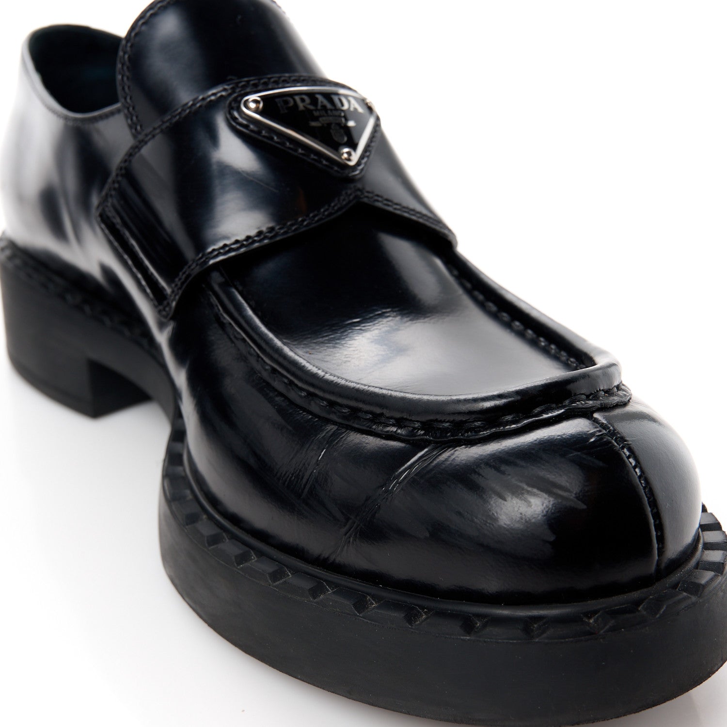 Prada Spazzolato Metal Triangle Logo 50mm Loafers 40.5 Black 9 of 11