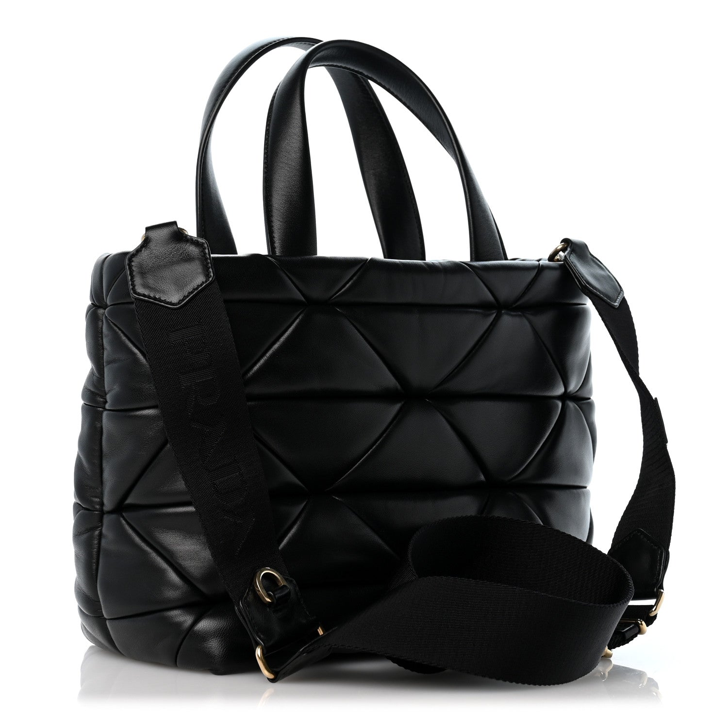 Prada Nappa Triangle Quilted Padded Double Handled Zip Pocket Tote Black 3 of 14