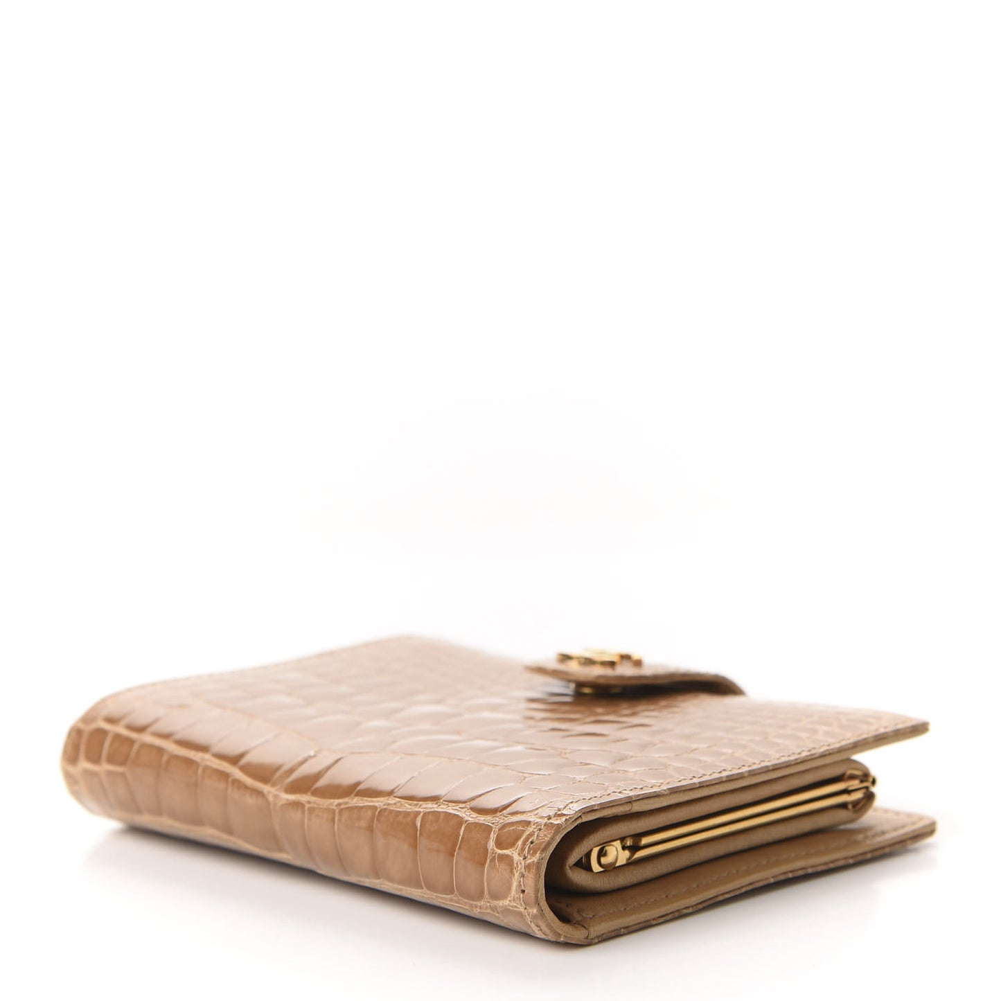 Alligator French Compact Wallet Beige