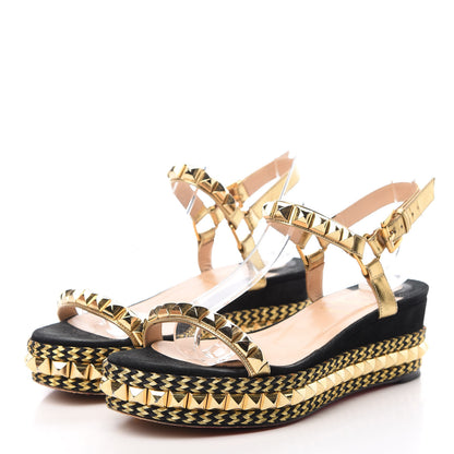 Christian Louboutin Specchio Suede Rope Cataclou 60 Platform Sandals 38 Gold Black 3 of 13