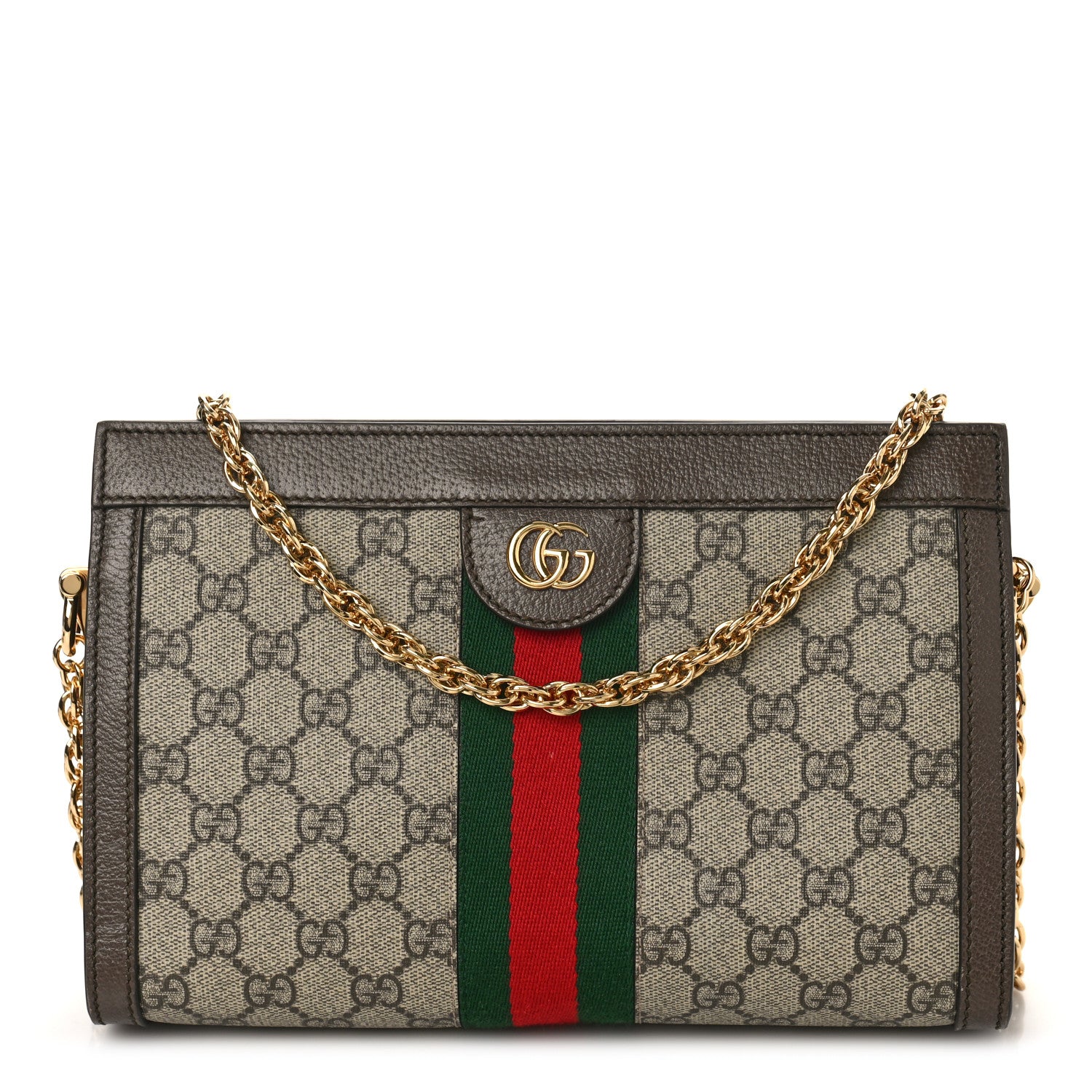 Gucci GG Supreme Monogram Web Small Ophidia Chain Shoulder Bag Brown 1 of 8
