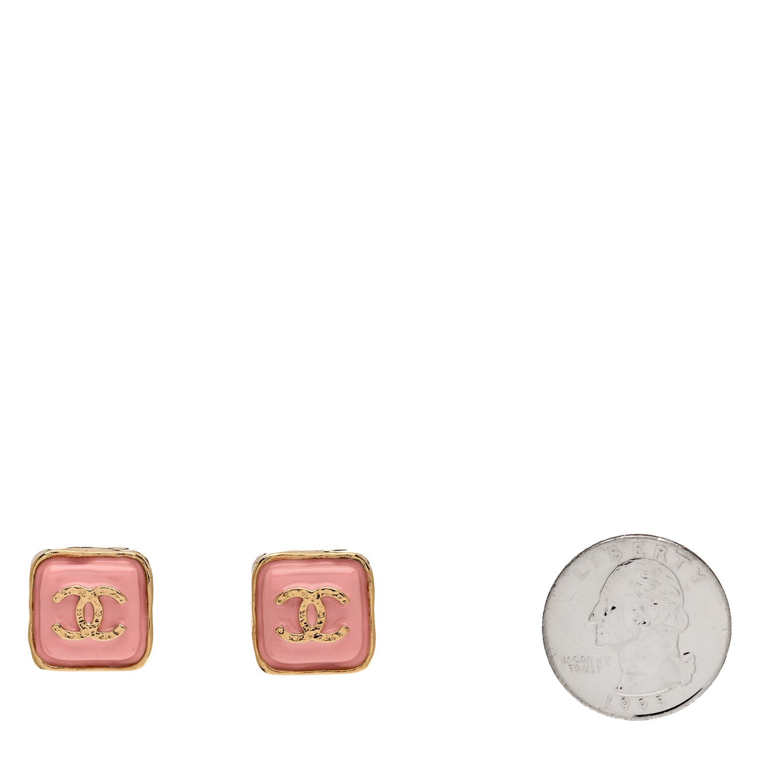 Chanel Resin CC Square Earrings Gold Pink 2 of 5