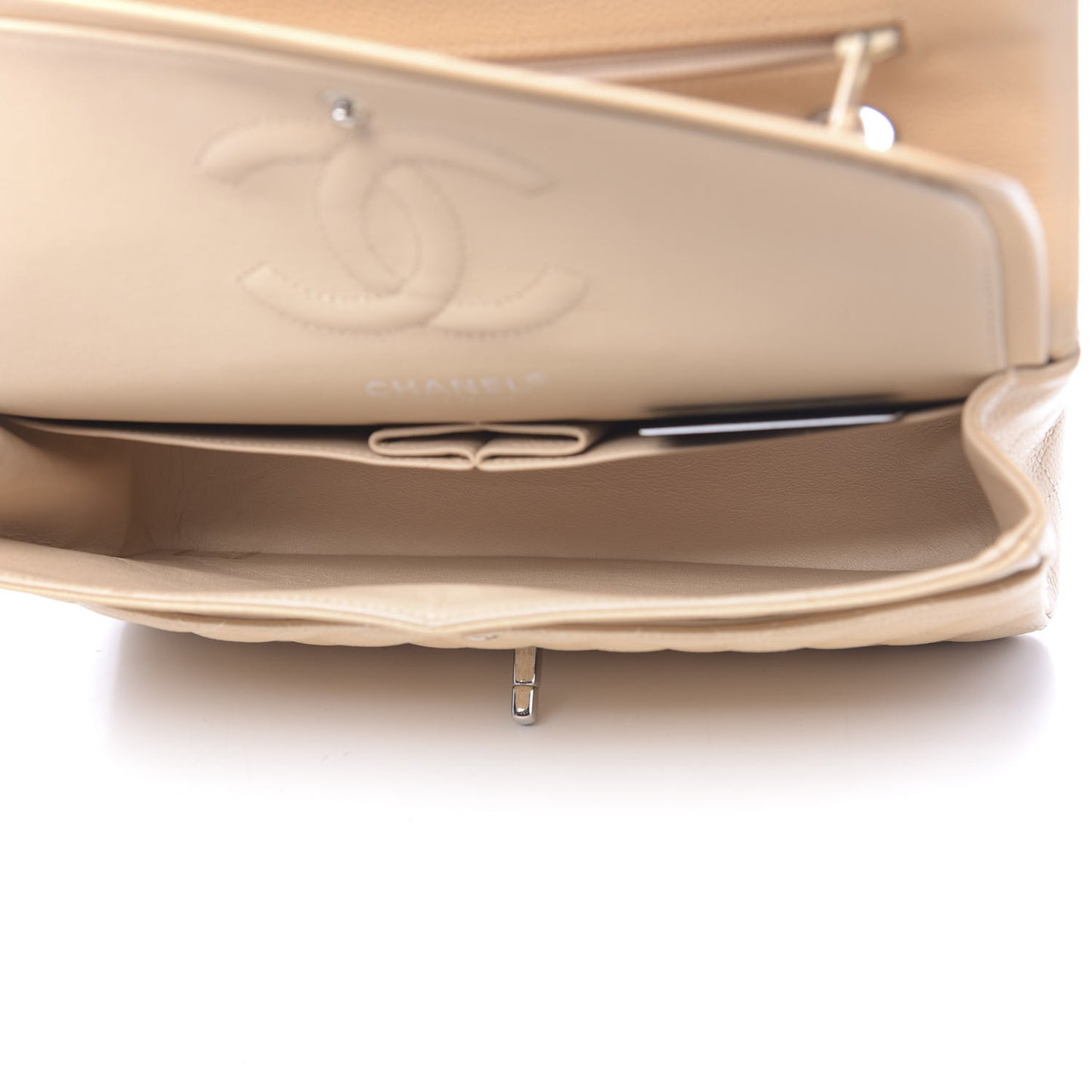 Caviar Quilted Medium Double Flap Beige Clair