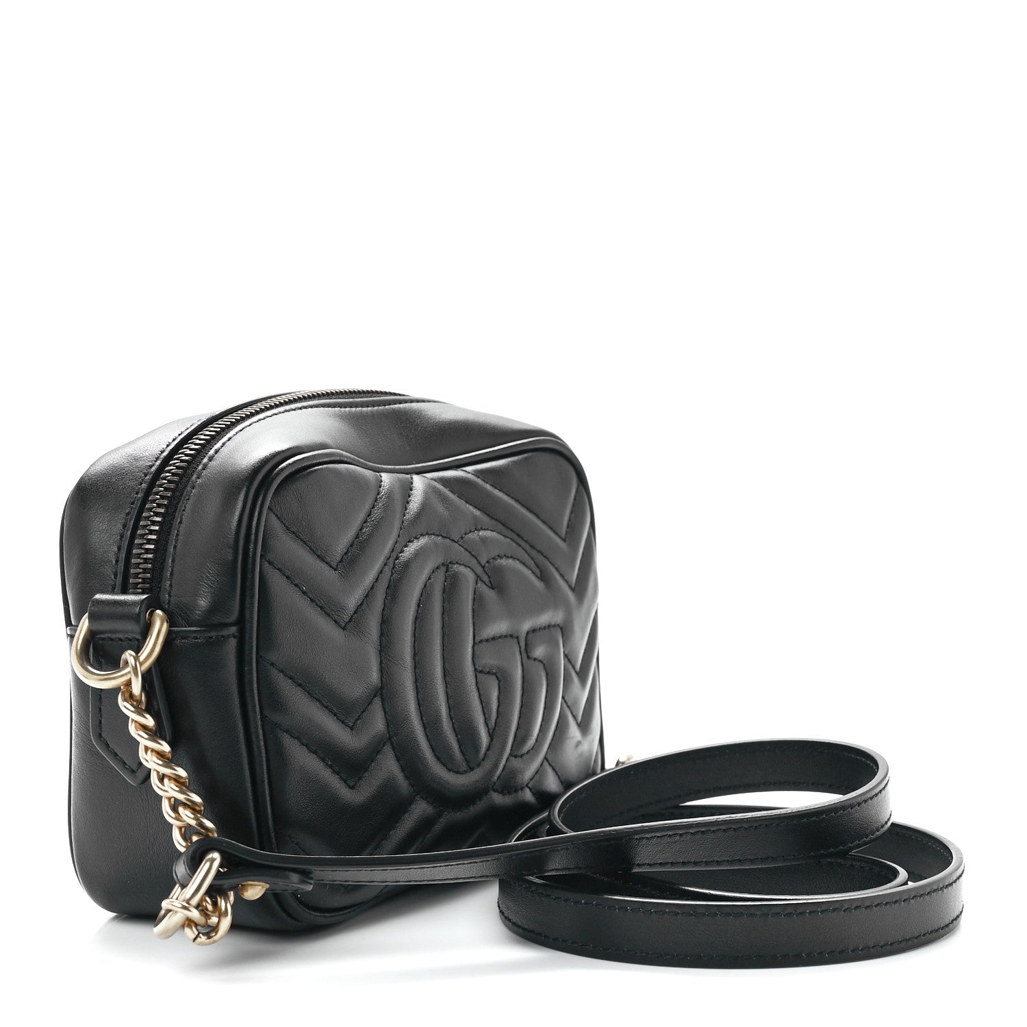 Gucci Calfskin Matelasse Mini GG Marmont Chain Shoulder Bag Black 3 of 12