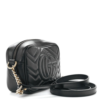 Gucci Calfskin Matelasse Mini GG Marmont Chain Shoulder Bag Black 3 of 12
