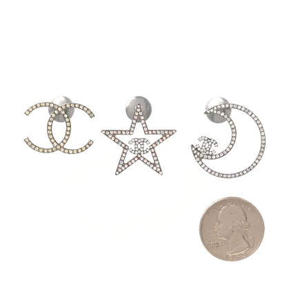 Chanel Crystal CC Moon Star Pin Brooch Set Silver 2 of 4