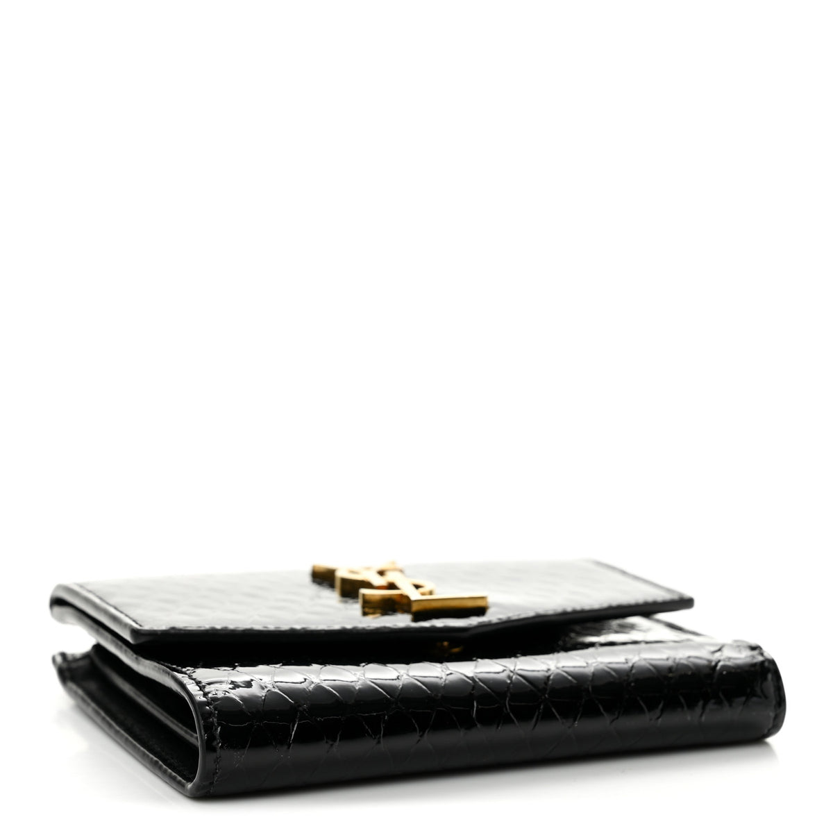 Shiny Calfskin Crocodile Embossed Monogram Uptown Compact Wallet  Black