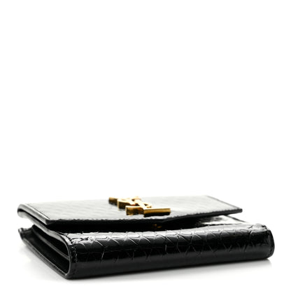Saint Laurent Shiny Calfskin Crocodile Embossed Monogram Uptown Compact Wallet  Black 4 of 9