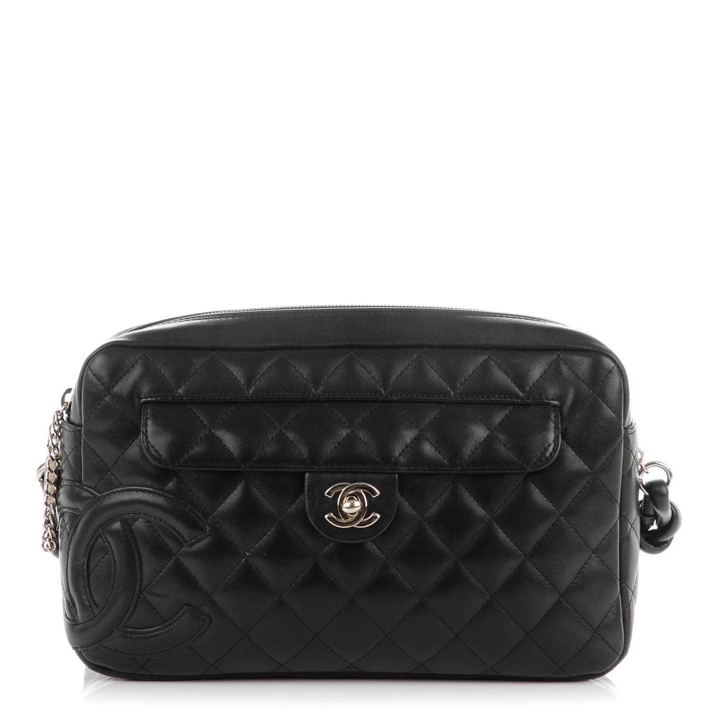 Calfskin Quilted Cambon Camera Case Black