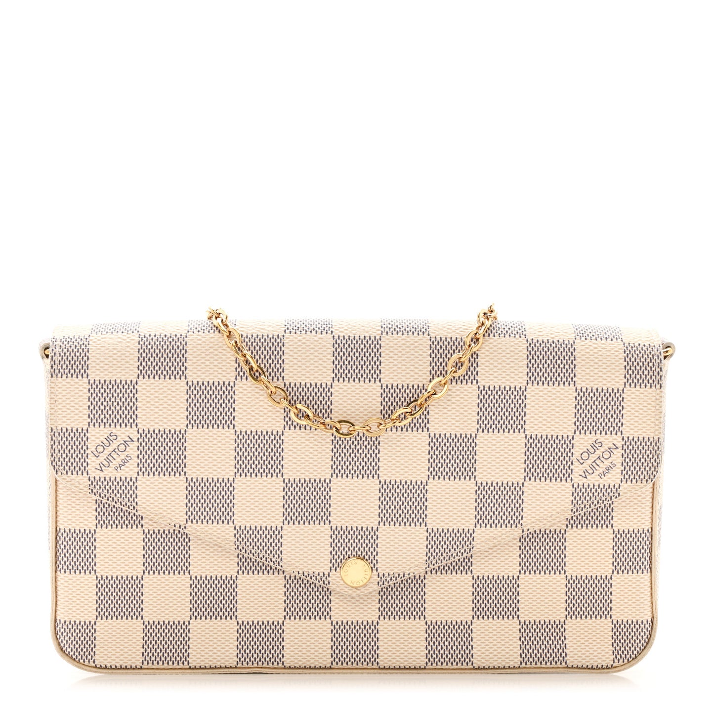 Damier Azur Pochette Felicie Chain Wallet Rose Ballerine