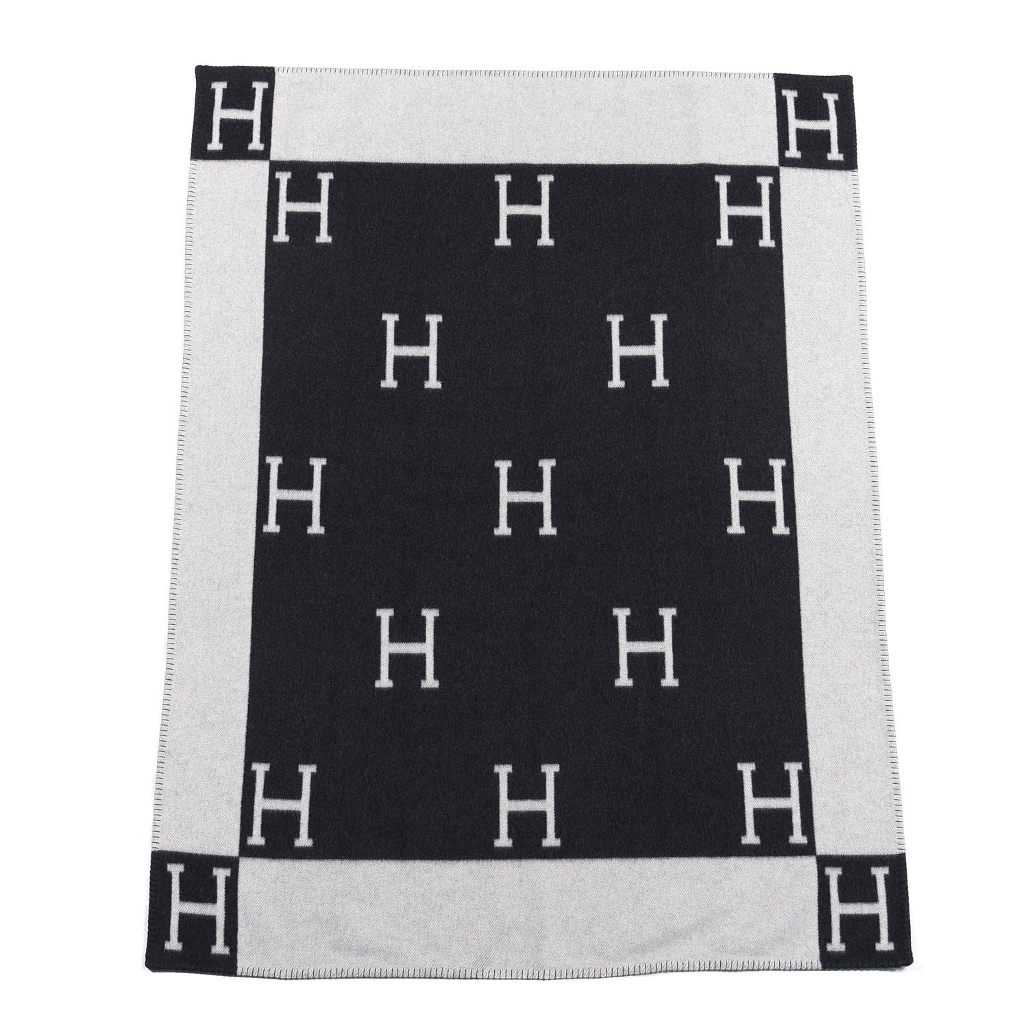 Hermes Wool Cashmere Avalon Blanket Ecru Gris Fonce 1 of 3