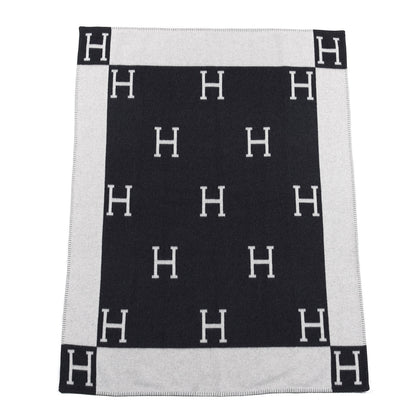 Hermes Wool Cashmere Avalon Blanket Ecru Gris Fonce 1 of 3