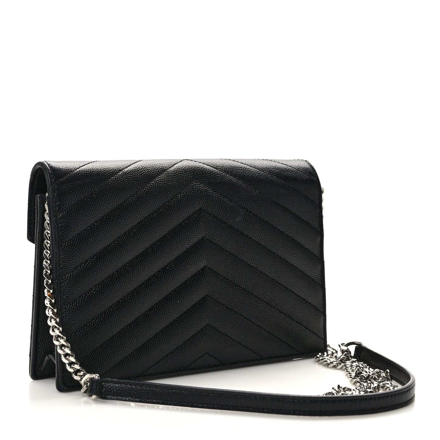 Grain De Poudre Matelasse Chevron Monogram Envelope Chain Wallet Black