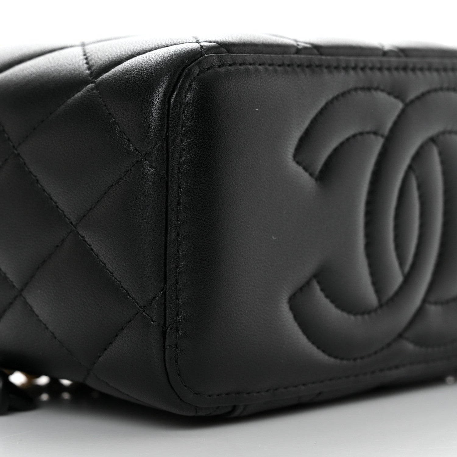 Chanel Lambskin Quilted Metal Small Top Handle Vanity Case With Chain Black 9 of 11