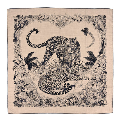 Hermes Cashmere Silk Jungle Love Tattoo Shawl 140 Natural Bleu Black 1 of 3