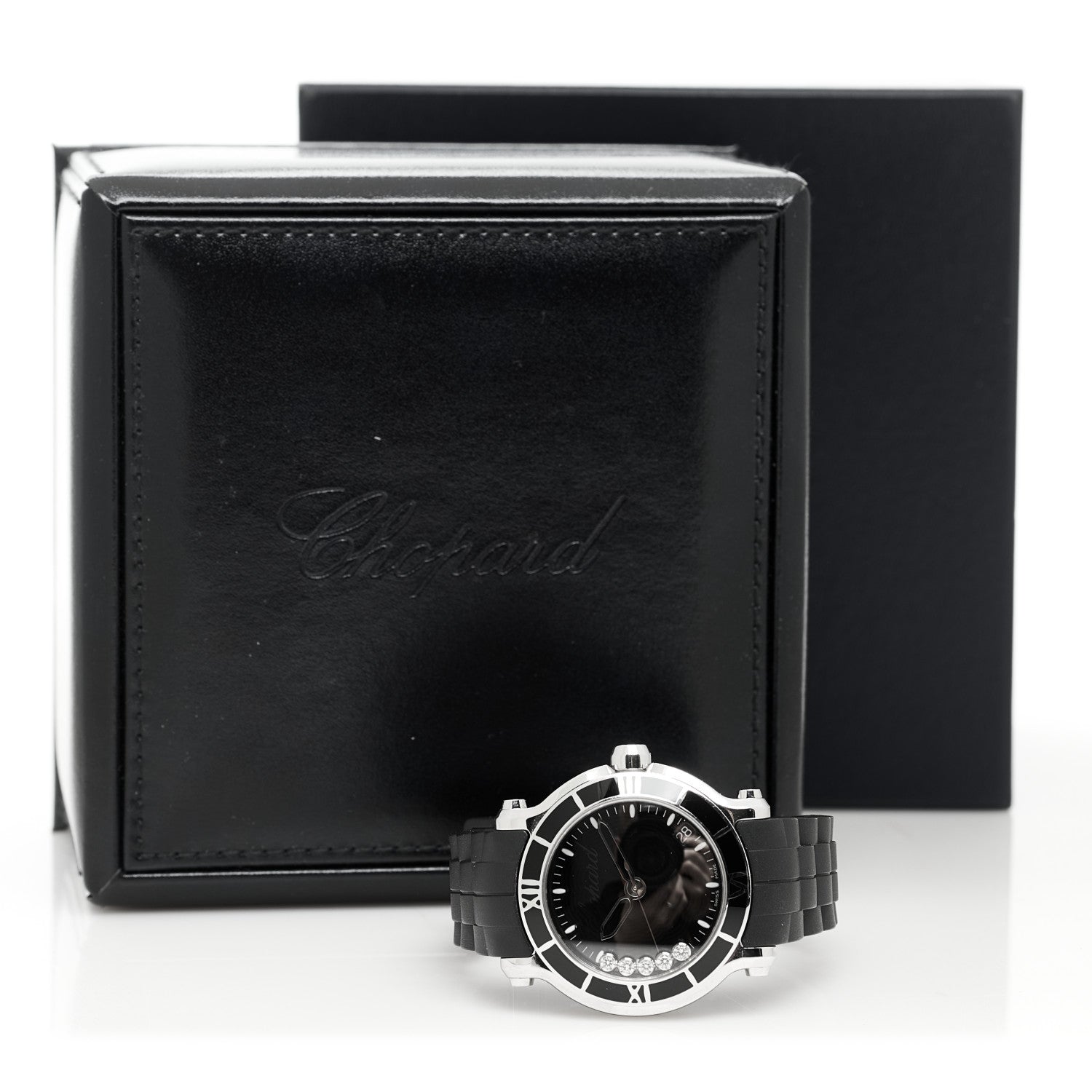 Chopard Stainless Steel Rubber 5 Diamond 36mm Happy Sport Quartz Watch Black 5 of 5