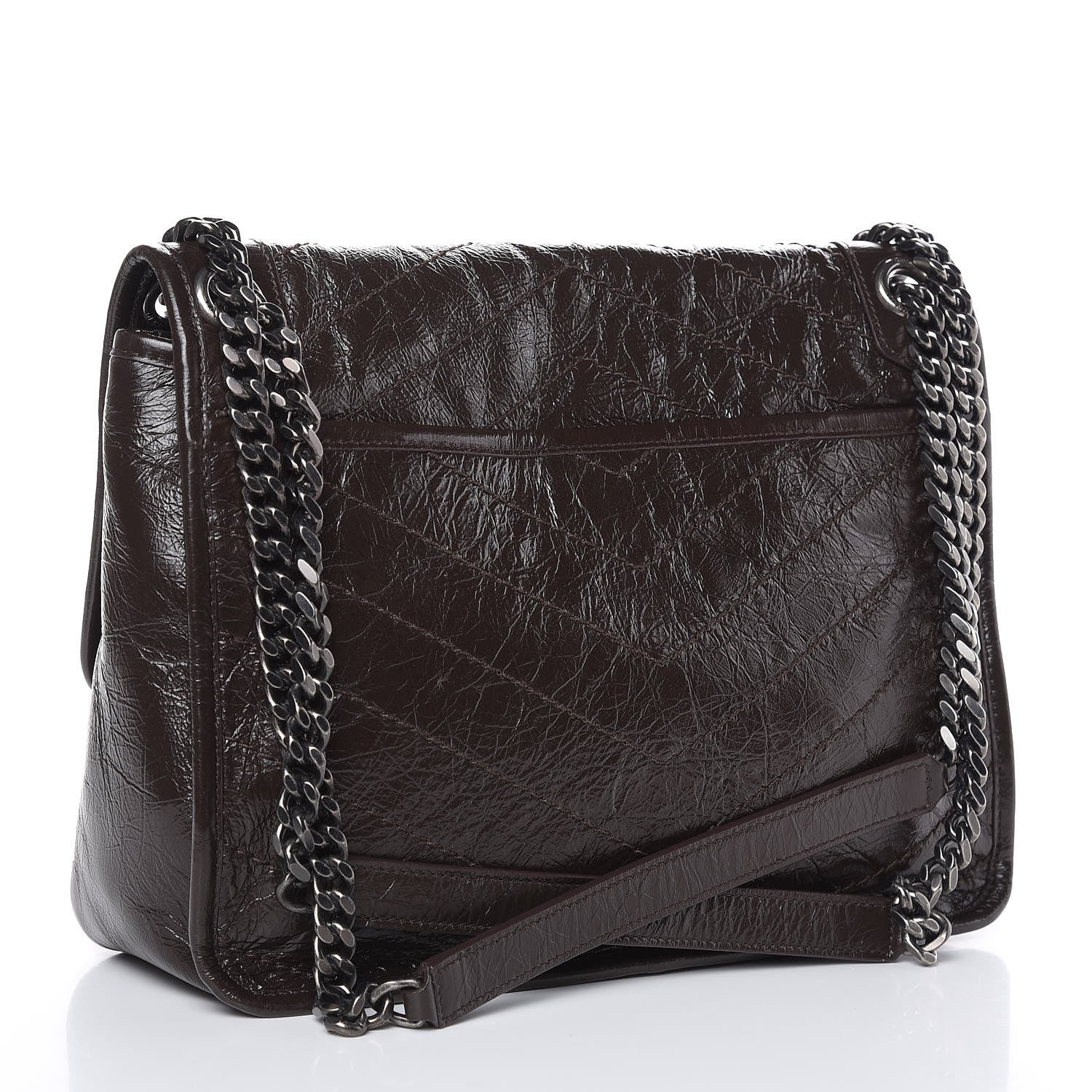 Saint Laurent Crinkled Calfskin Matelasse Monogram Medium Niki Chain Satchel Western Moka 3 of 9