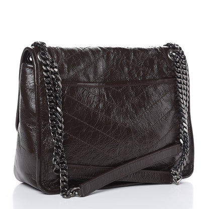 Saint Laurent Crinkled Calfskin Matelasse Monogram Medium Niki Chain Satchel Western Moka 3 of 9