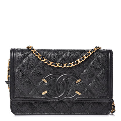 Chanel Caviar Quilted CC Filigree Wallet On Chain WOC Black 1 of 12