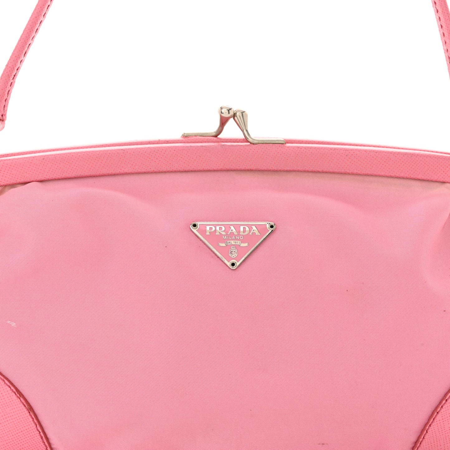 Tessuto Nylon Saffiano Kisslock Shoulder Bag Rosa