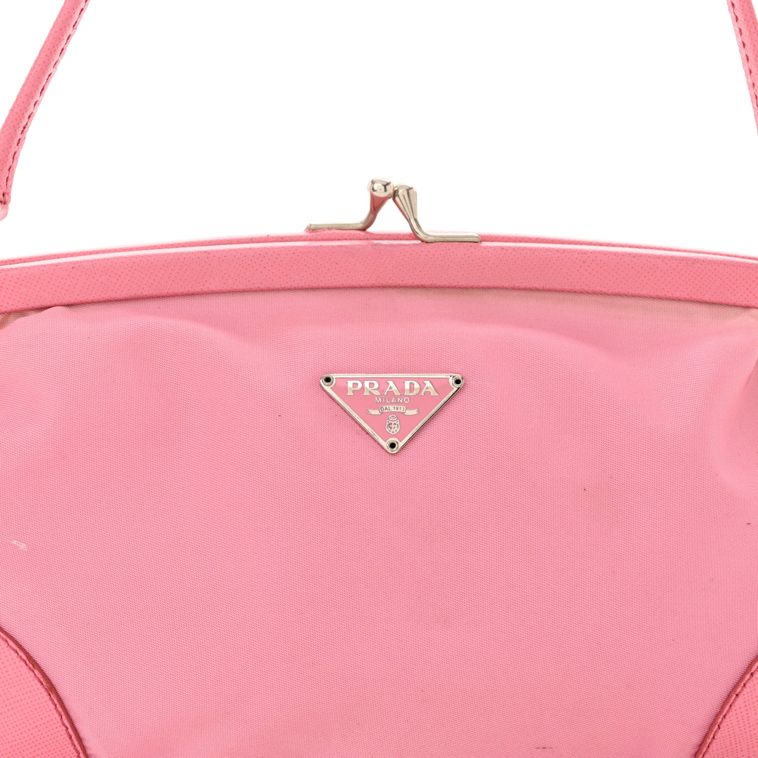 Prada Tessuto Nylon Saffiano Kisslock Shoulder Bag Rosa 8 of 17