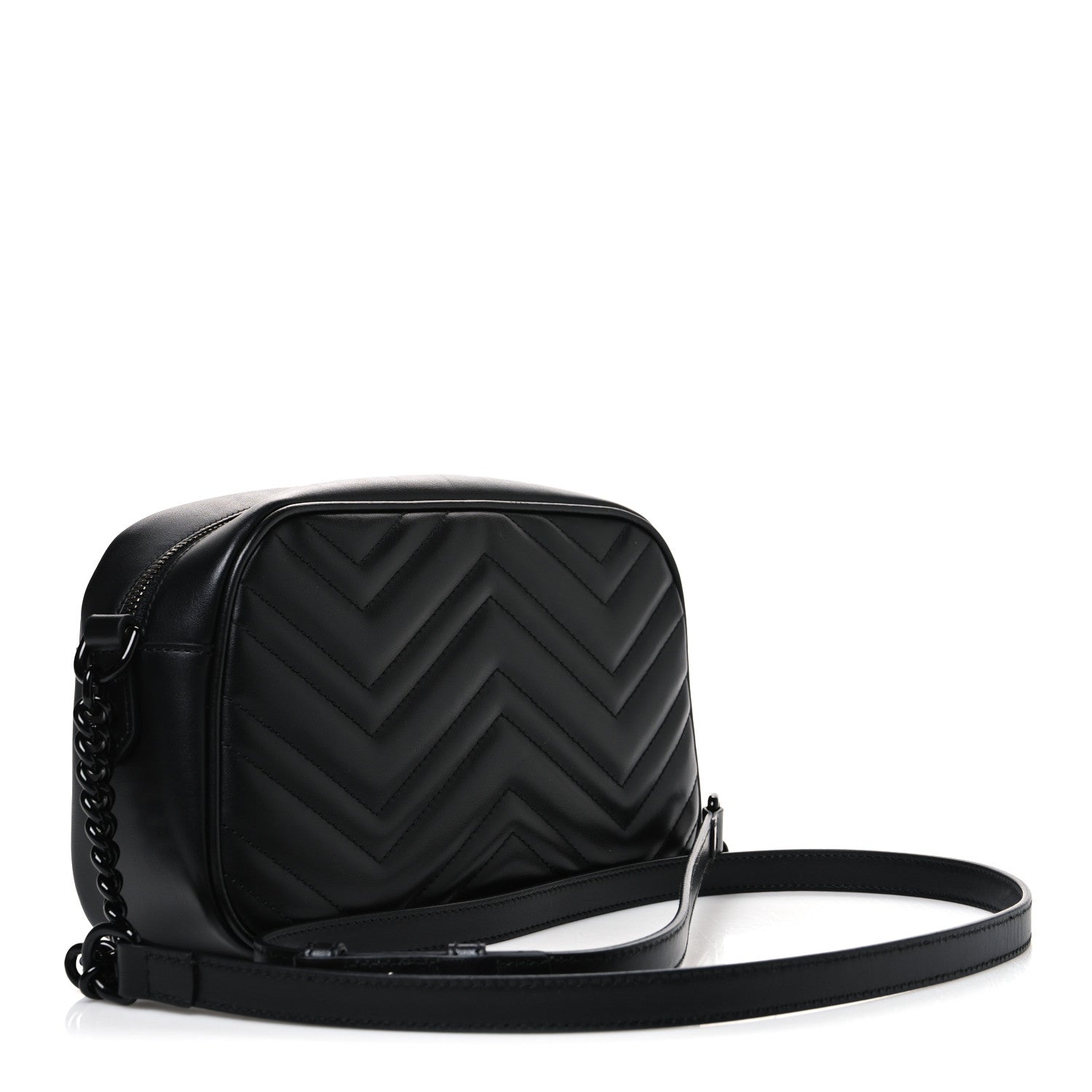 Gucci Calfskin Matelasse Monochrome Small GG Marmont Chain Shoulder Bag Black 3 of 10