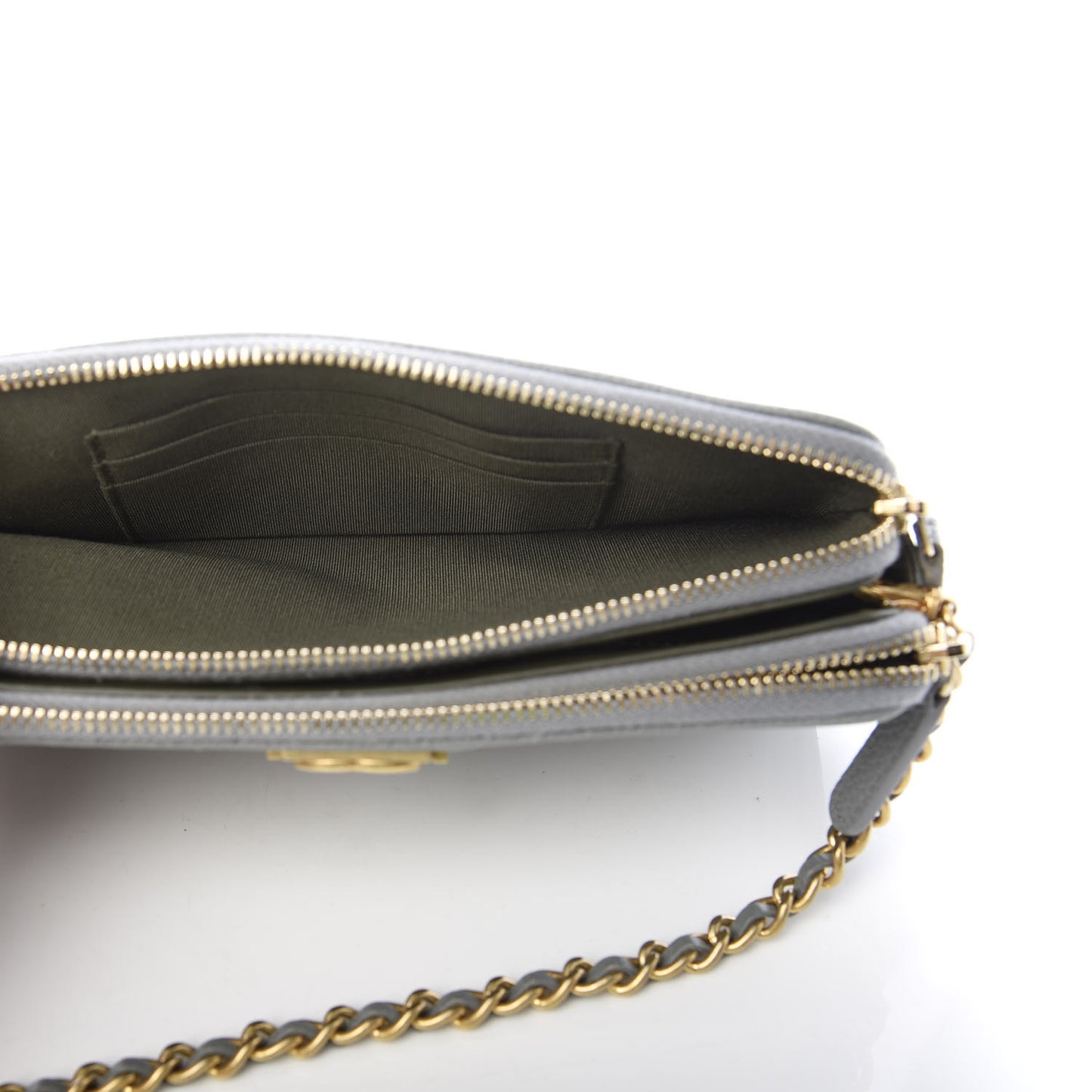 Caviar Quilted Small Boy Clutch With Chain Grey
