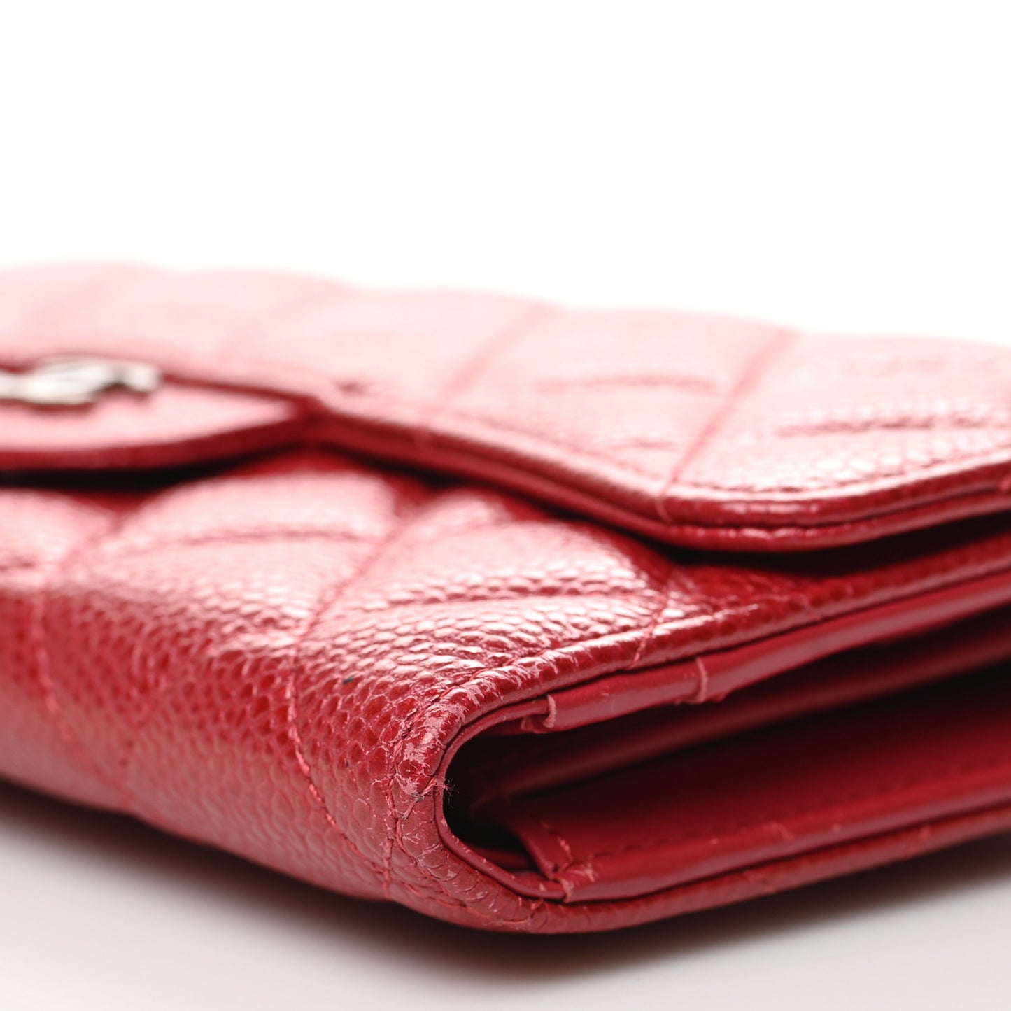 Metallic Caviar Quilted Large Flap Wallet Dark Pink