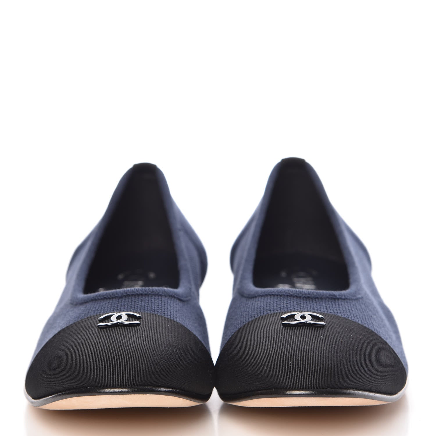 Chanel Fabric Grosgrain Cap Toe Ballerina Flats 40 Navy Black 2 of 8
