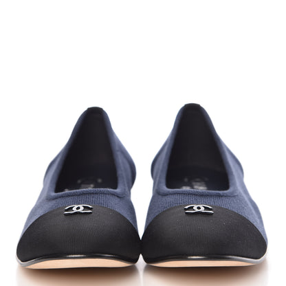 Chanel Fabric Grosgrain Cap Toe Ballerina Flats 40 Navy Black 2 of 8