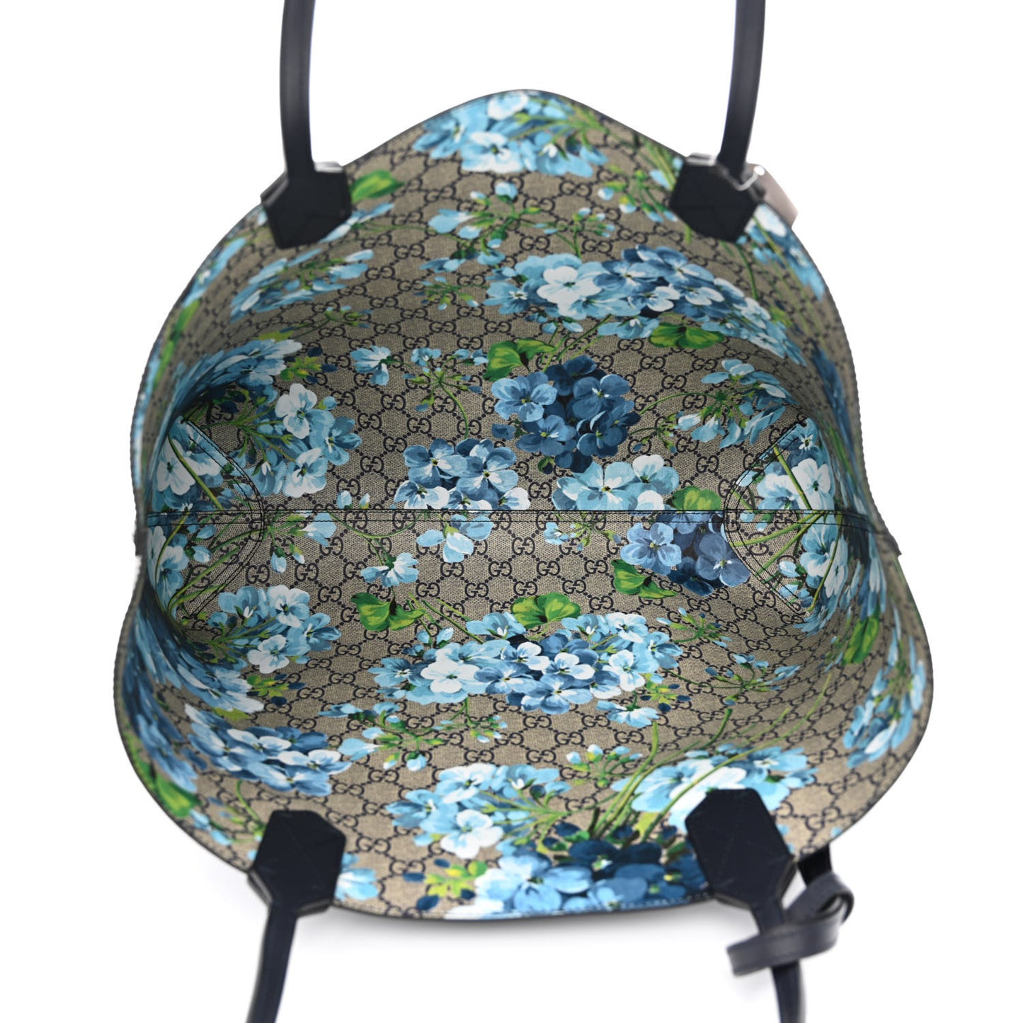 GG Supreme Monogram Blooms Medium Reversible Tote Beige Blue Navy