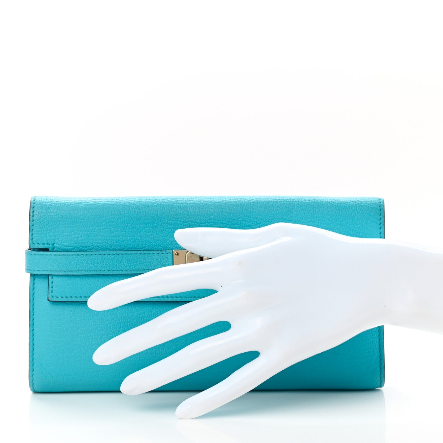 Hermes Chevre Mysore Kelly Longue Wallet Turquoise 2 of 7