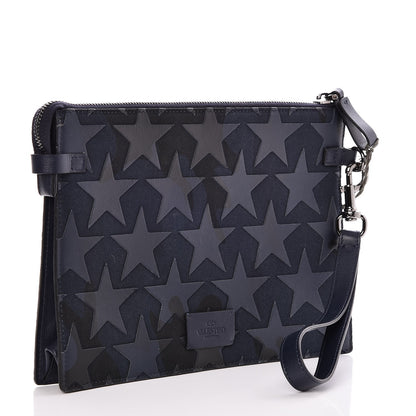 Valentino Garavani Canvas Leather Applique Camustars Zip Wristlet Pouch Blue 3 of 7