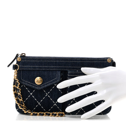 Chanel Denim Quilted Zipped Wristlet Clutch Blue 2 of 8