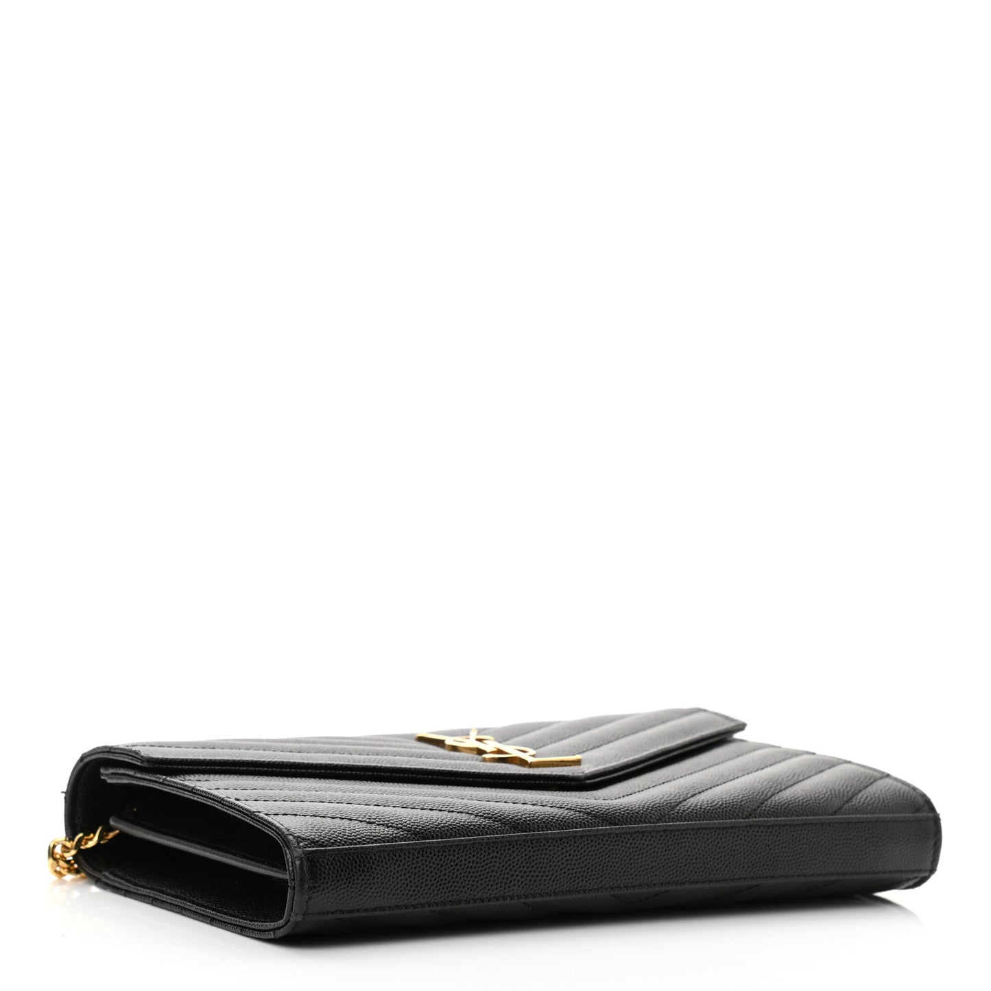 Grain De Poudre Matelasse Chevron Monogram Chain Wallet Black