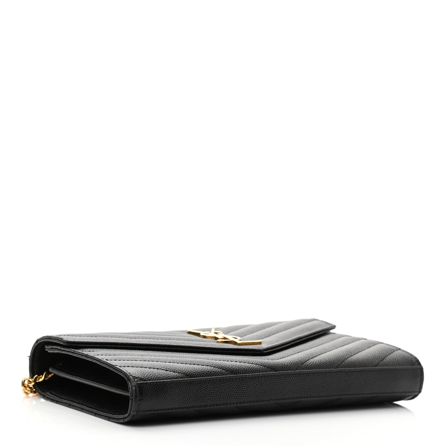 Saint Laurent Grain De Poudre Matelasse Chevron Monogram Chain Wallet Black 4 of 11