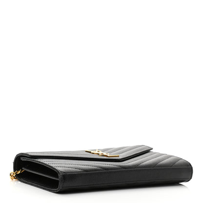Saint Laurent Grain De Poudre Matelasse Chevron Monogram Chain Wallet Black 4 of 11