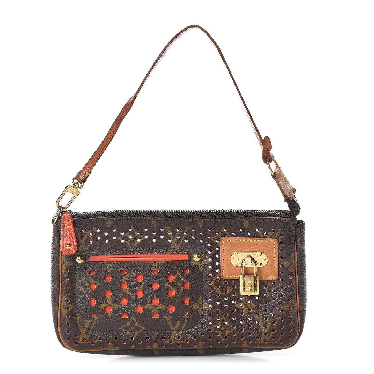 Monogram Perforated Pochette Accessories Bag Orange