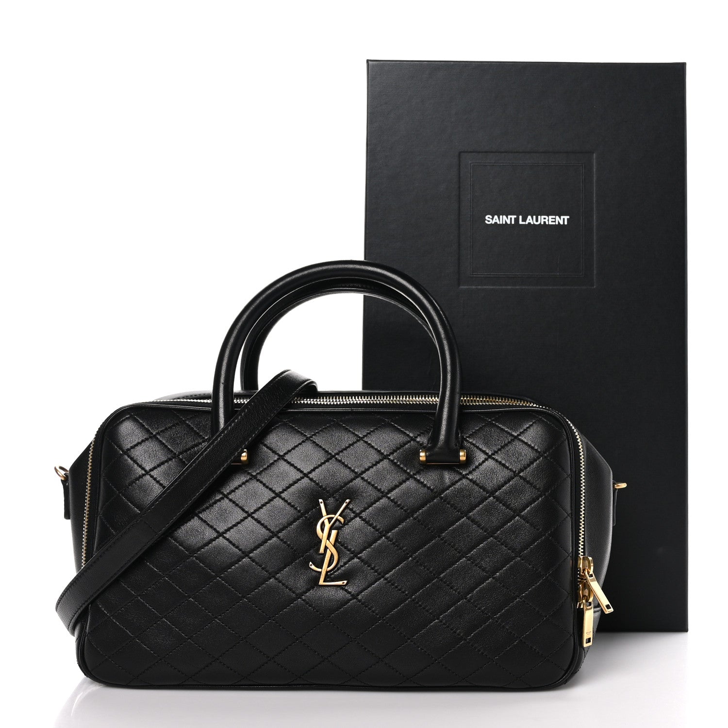 Saint Laurent Lambskin Lyia Quilted Duffle Bag Black 1476922