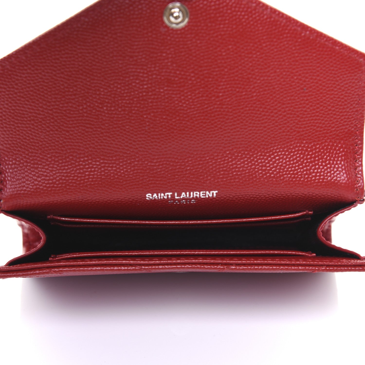 Saint Laurent Grain De Poudre Matelasse Chevron Small Monogram Envelope Wallet New Red 5 of 12