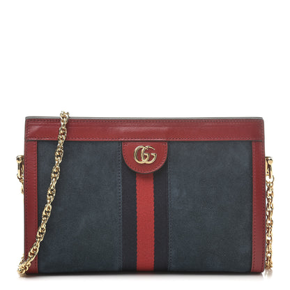Gucci Suede Calfskin Web Small Ophidia Chain Shoulder Bag New Blue Romantic Cherry 1 of 12