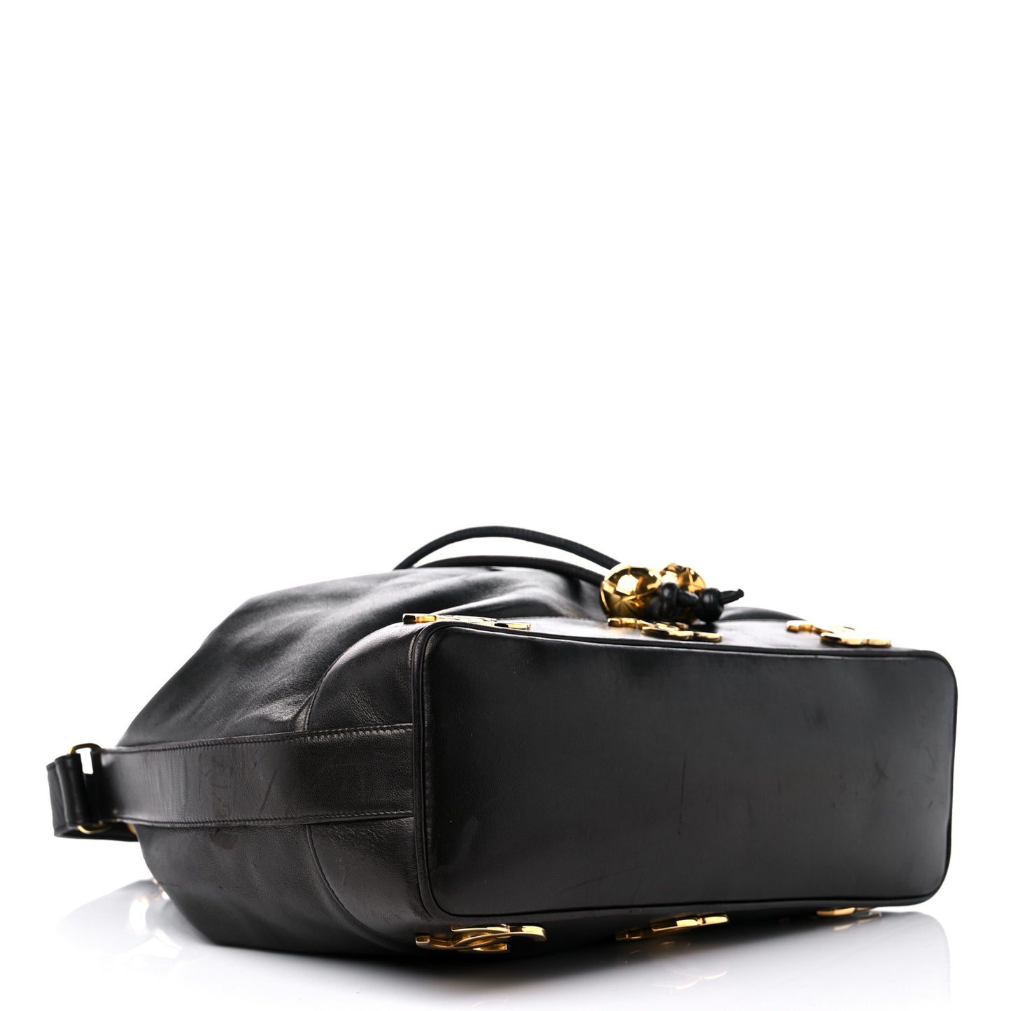Lambskin CC Drawstring Shoulder Bag Black