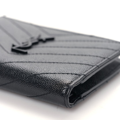 Saint Laurent Grain De Poudre Matelasse Chevron Cassandre Fragments Zippered Bi-Fold Wallet Black 8 of 9