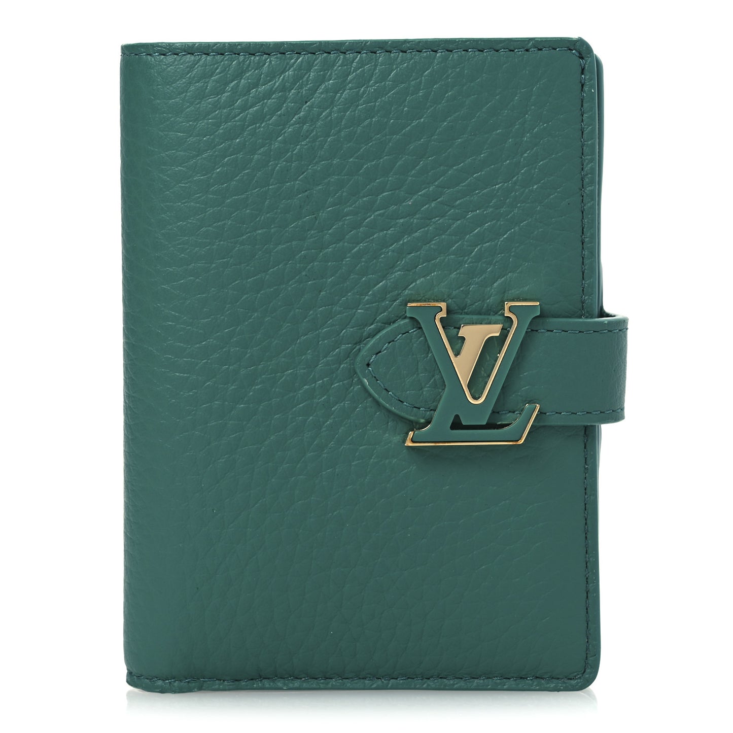Taurillon Capucines Vertical Compact Wallet Green